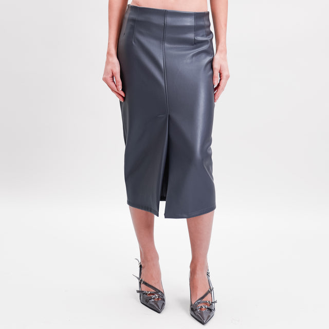 Tension in-Leatherette Skirt Front Slit - grey