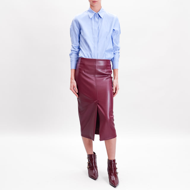 Tension in-Leatherette Skirt Front Slit - Bordeaux