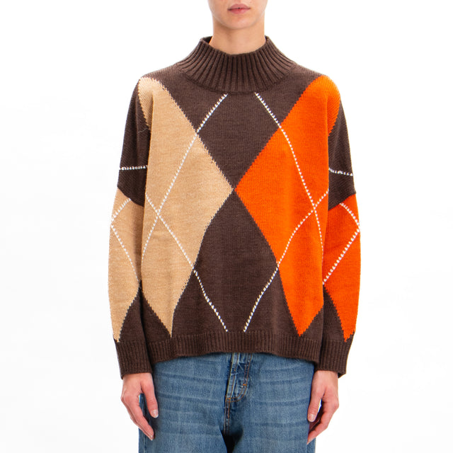 Tension in-Maglia mounted neck alpaca mix - dark brown/camel/orange