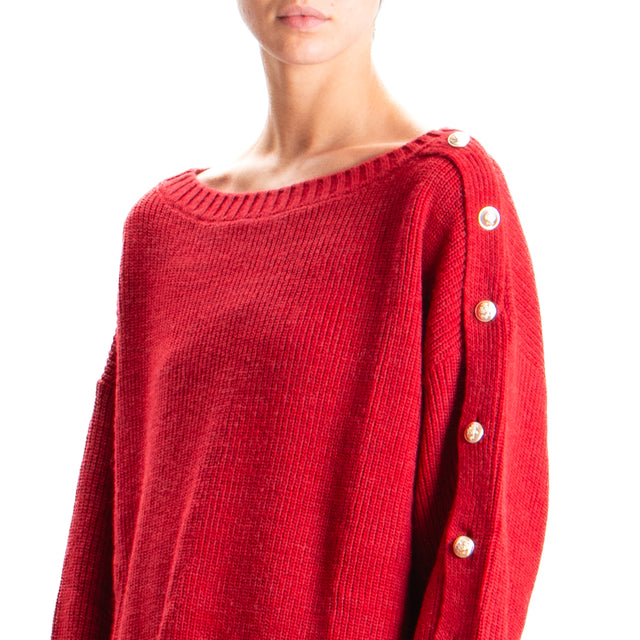 Tensione in-Maglia misto alpaca con bottoni dorati - rosso