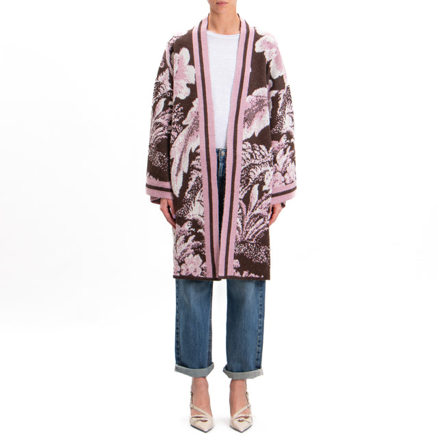 Tensione in-Kimono in maglia jaquard - moro/rosa