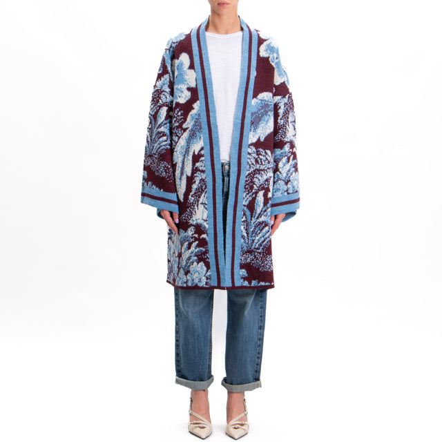 Tensione in-Kimono in maglia jaquard - vino/azzurro