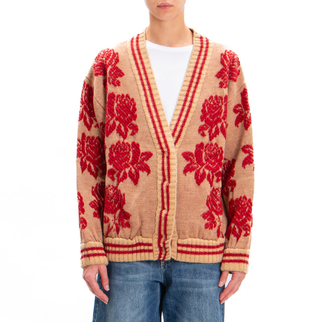 Tensione in-Cardigan tramato misto alpaca - cammello/rosso