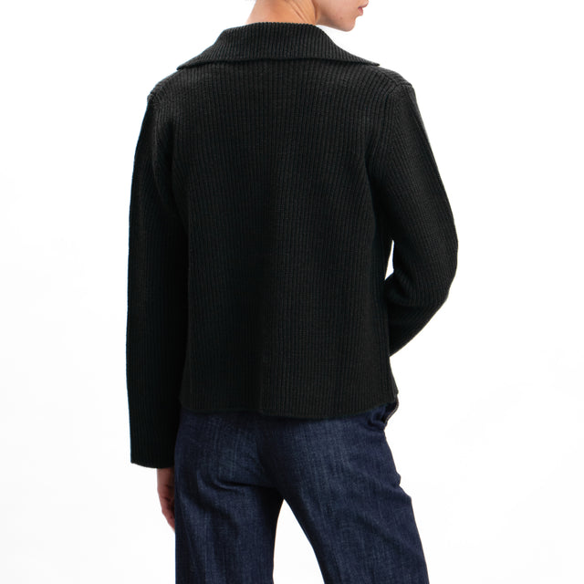 Tensione in-Cardigan misto alpaca bottoni dorati - nero