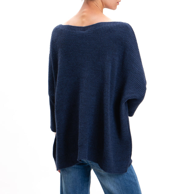 Tension in-Maglia over alpaca blend boat neckline - blue