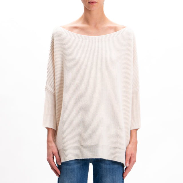 Tension in-Maglia over mixed alpaca boat neckline - butter