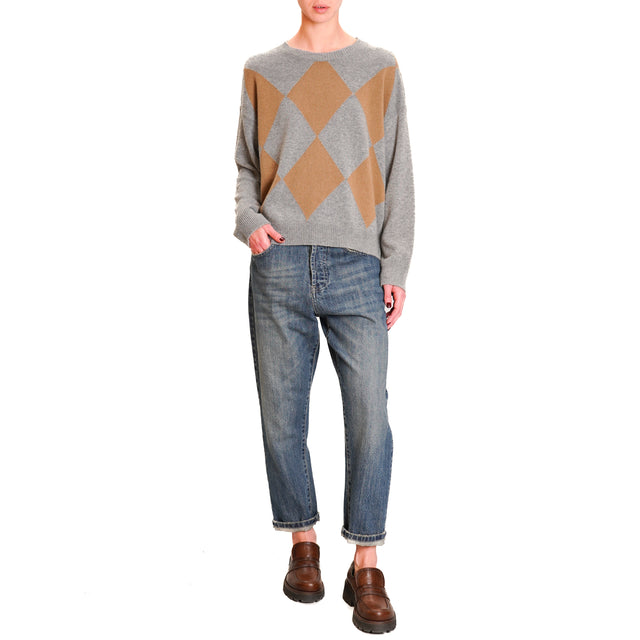 Tension in-Maglia fantasy diamonds cashmere blend - grey/camel