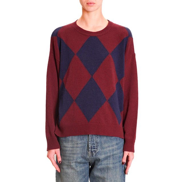 Tension in-Maglia fantasy diamonds cashmere blend - burgundy/blue