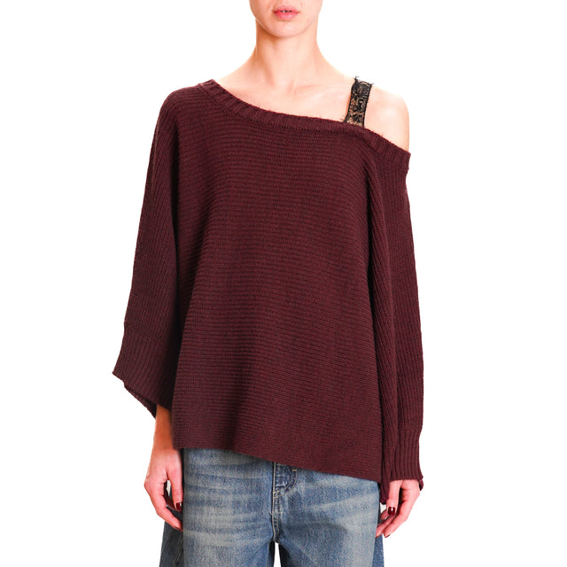 Tension in-Maglia alpaca mixed lace insert - Bordeaux