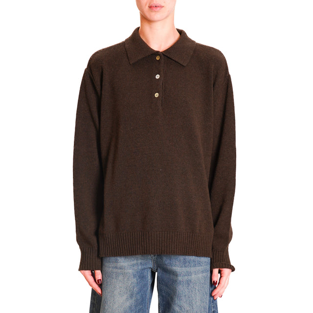 Tension in-Maglia polo neck cashmere blend - chocolate