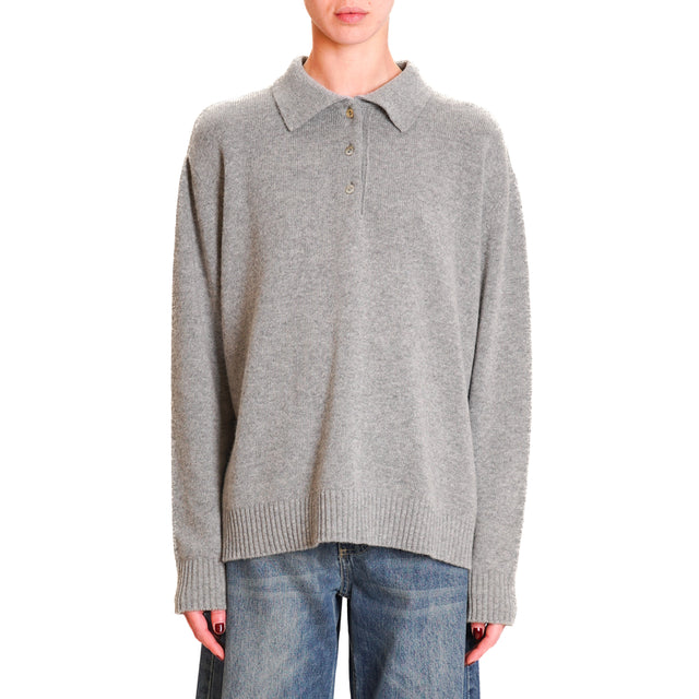 Tension in-Maglia cashmere blend polo neck - grey