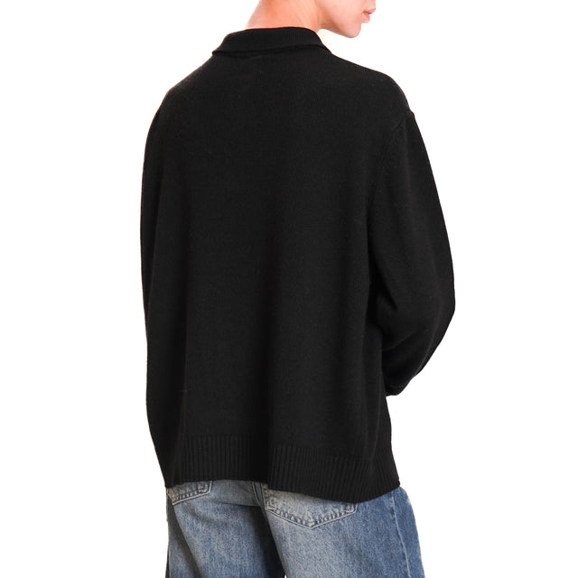 Tension in-Maglia cashmere blend polo neck - black