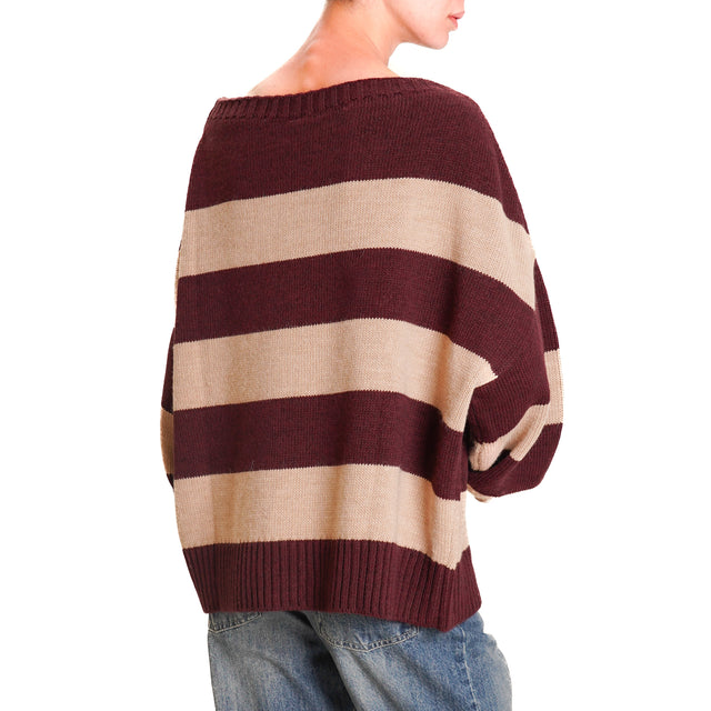 Tension in-Striped alpaca blend sweater - burgundy/hazelnut