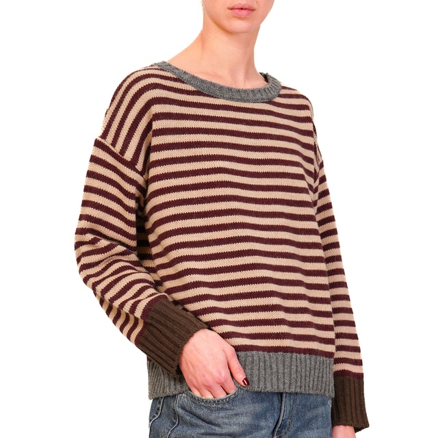 Tensione in-Maglia righe misto alpaca - grigio/bordeaux/nocciola/cioccolato