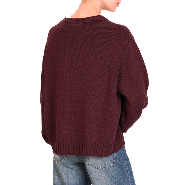 Tensione in-Maglia misto alpaca jaquard fiore - bordeaux/beige/rosa