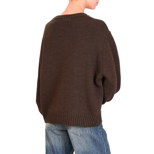 Tensione in-Maglia misto alpaca jaquard fiore - cioccolato/bordeaux/beige