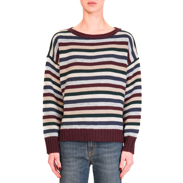 Tensione in-Maglia a righe misto alpaca - bordeaux/grigio/blu