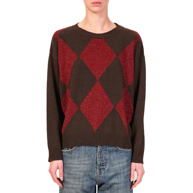 Tensione in-Maglia misto cashmere rombi lurex - moro/bordeaux