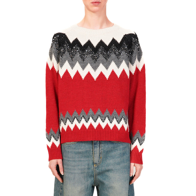 Tensione in-Maglia zig zag con lurex - rosso/burro/nero/antracite