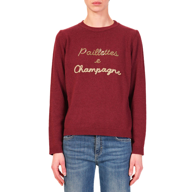 Tensione in-Maglia misto cashmere con ricami - bordeaux/oro