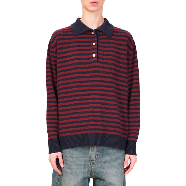 Tensione in-Maglia misto cashmere polo a righe - blu/bordeaux