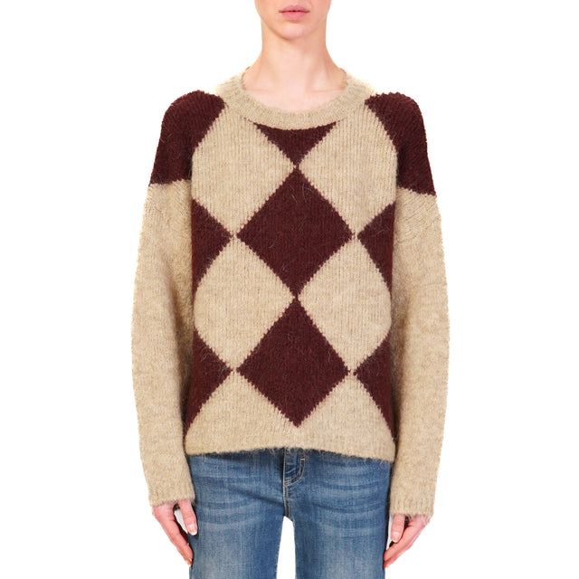 Tensione in-Maglia mohair rombi - mastice/bordeaux