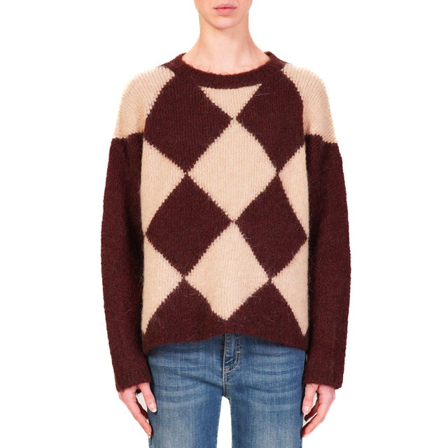 Tensione in-Maglia mohair rombi - bordeaux/rosa