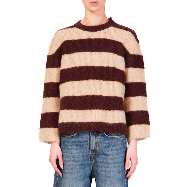 Tensione in-Maglia mohair righe - bordeaux/rosa