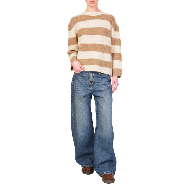 Tensione in-Maglia mohair righe - panna/cammello