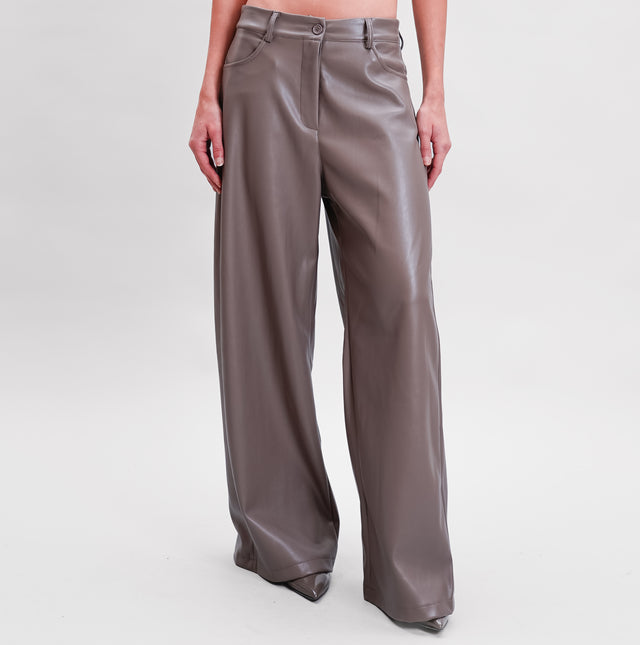 Tensione in-Pantalone wide leg similpelle - fango