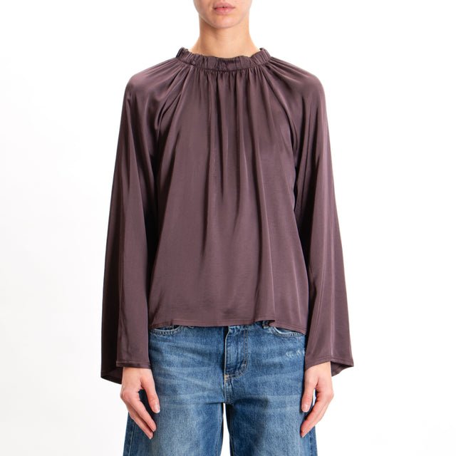 Tensione in-Blusa collo elastico in satin elasticizzato - mosto