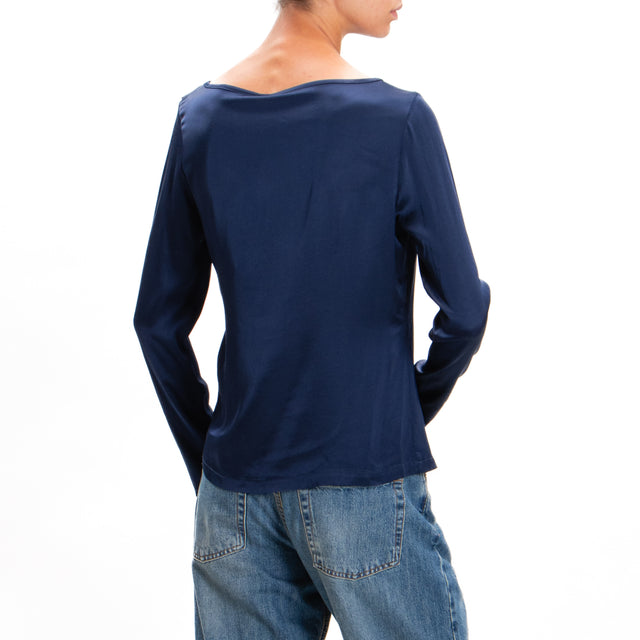 Tensione in-Blusa cut out in satin elasticizzato - blu