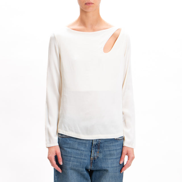 Tensione in-Blusa cut out in satin elasticizzato - ecru'