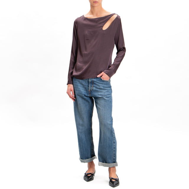 Tensione in-Blusa cut out in satin elasticizzato - mosto