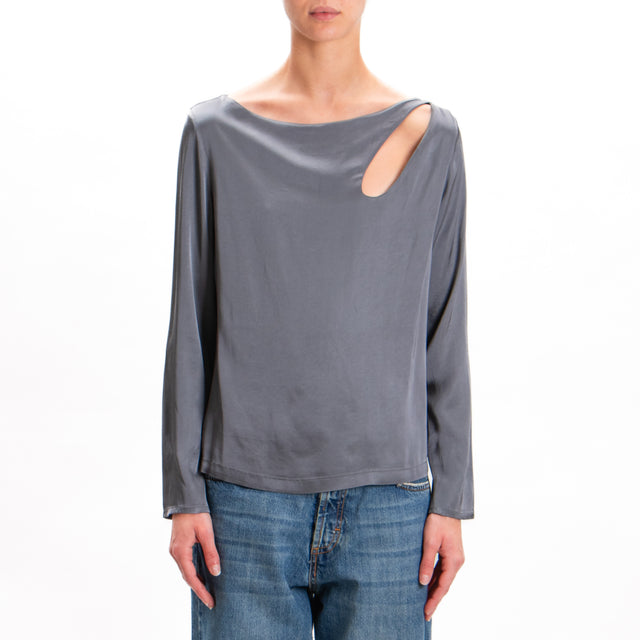 Tensione in-Blusa cut out in satin elasticizzato - grigio fumo