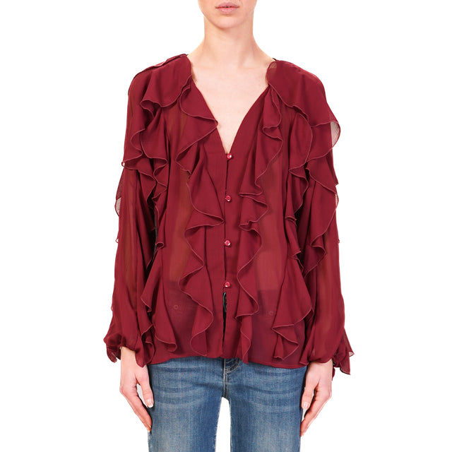 Tensione in-Camicia georgette con rouches - vino