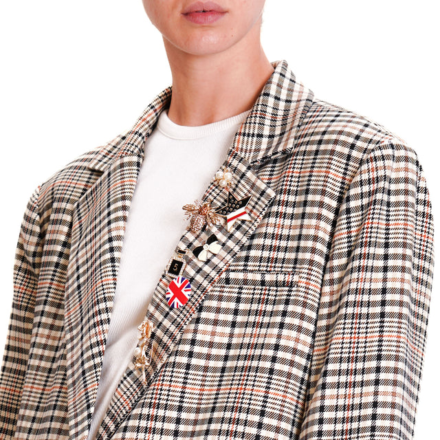 Tension in-Check Jacket with Pins - Beige/Black/Leather