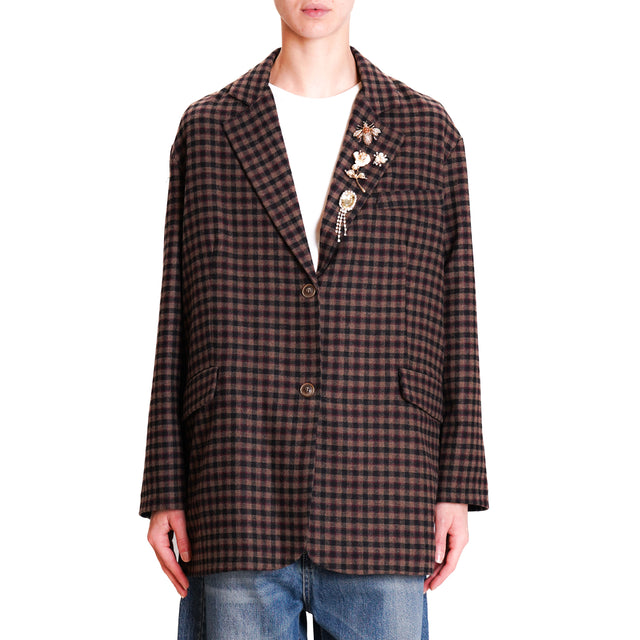 Tension in-Jacket Check with Pins - Dark Brown/Black/Mauve