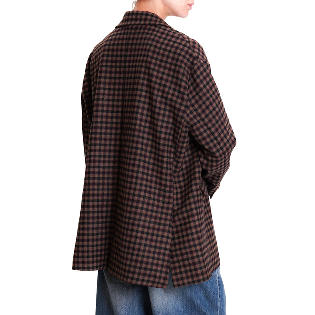 Tension in-Jacket Check with Pins - Dark Brown/Black/Mauve