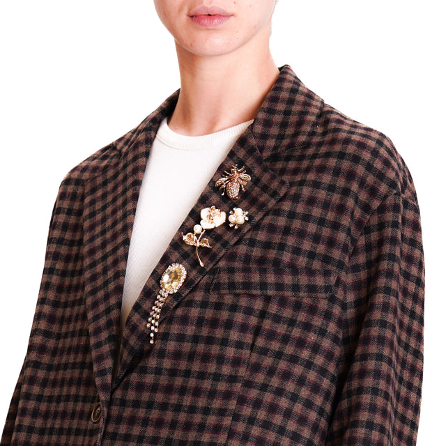 Tension in-Jacket Check with Pins - Dark Brown/Black/Mauve