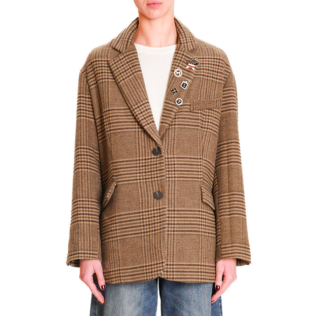 Tension in-Prince of Wales Jacket with Pins - Beige/Dark Brown/Military