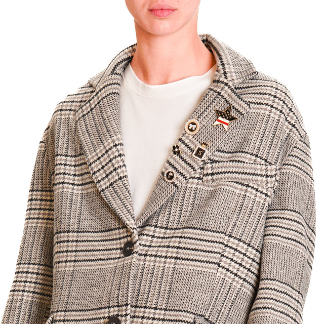 Tension in-Prince of Wales Jacket with Pins - Grey/Milk/Black