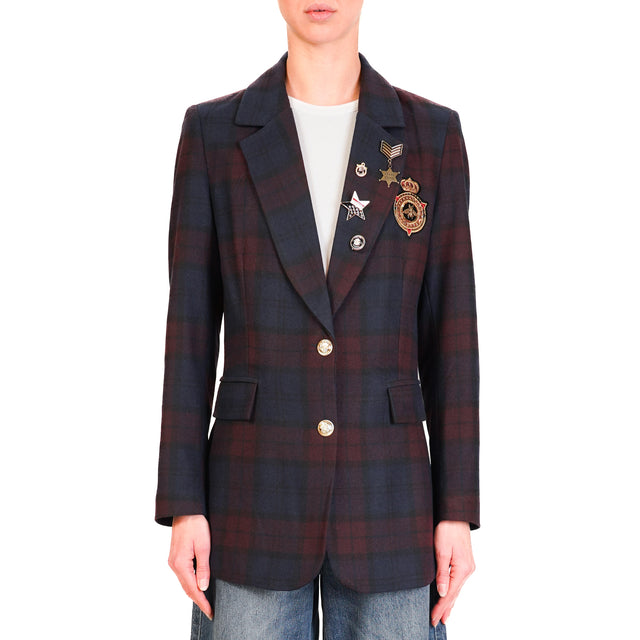 Tensione in-Giacca tartan con patch e spille - blu/vino