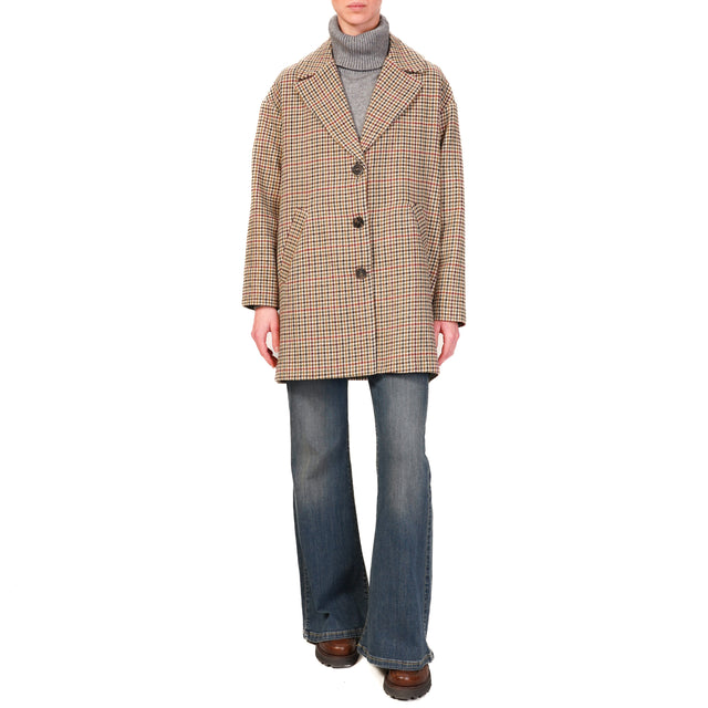 Tensione in-Cappotto pied de poule con sciarpa - sand/vino/verde/grigio