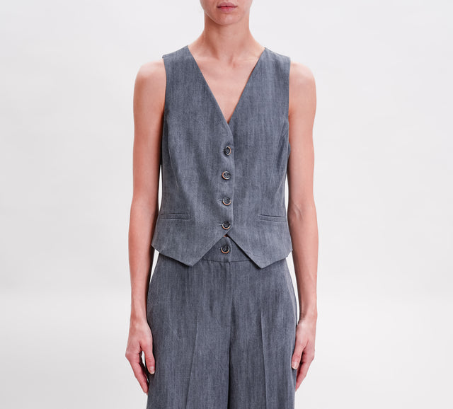 Tensione in-Completo gilet+pantalone effetto denim - grigio