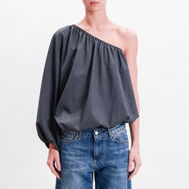 Tensione in-Blusa monospalla bordi elasticizzati - grigio