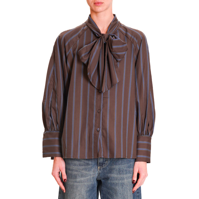 Tension in-Shirt stripes with bow - dark brown/light blue/purple