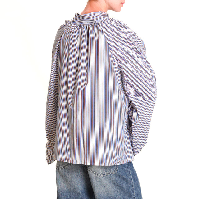 Tension in-Blouse stripes with bow - light blue/white/dark brown