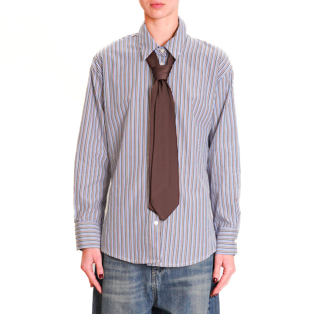 Tension in-Shirt stripes with tie - light blue/white/dark brown