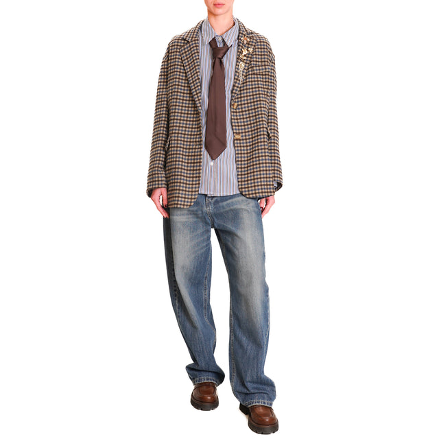 Tension in-Jacket checkered with pins - beige/light blue/dark brown